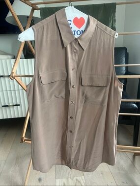 Equipment Taupe suede Sleeveless Button-Down Shirt
